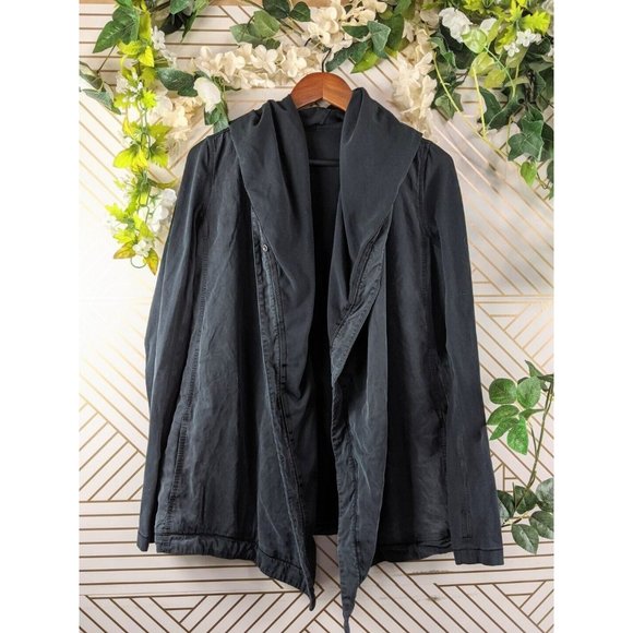 LULULEMON Blissed Out Wrap Hooded Jacket Black Cotton Tencel size 6